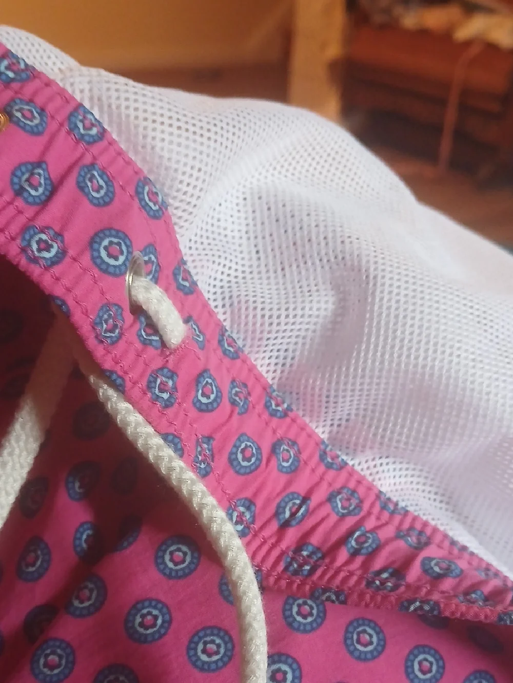 J. Crew Pink Geometric Drawstring Swim Trunks